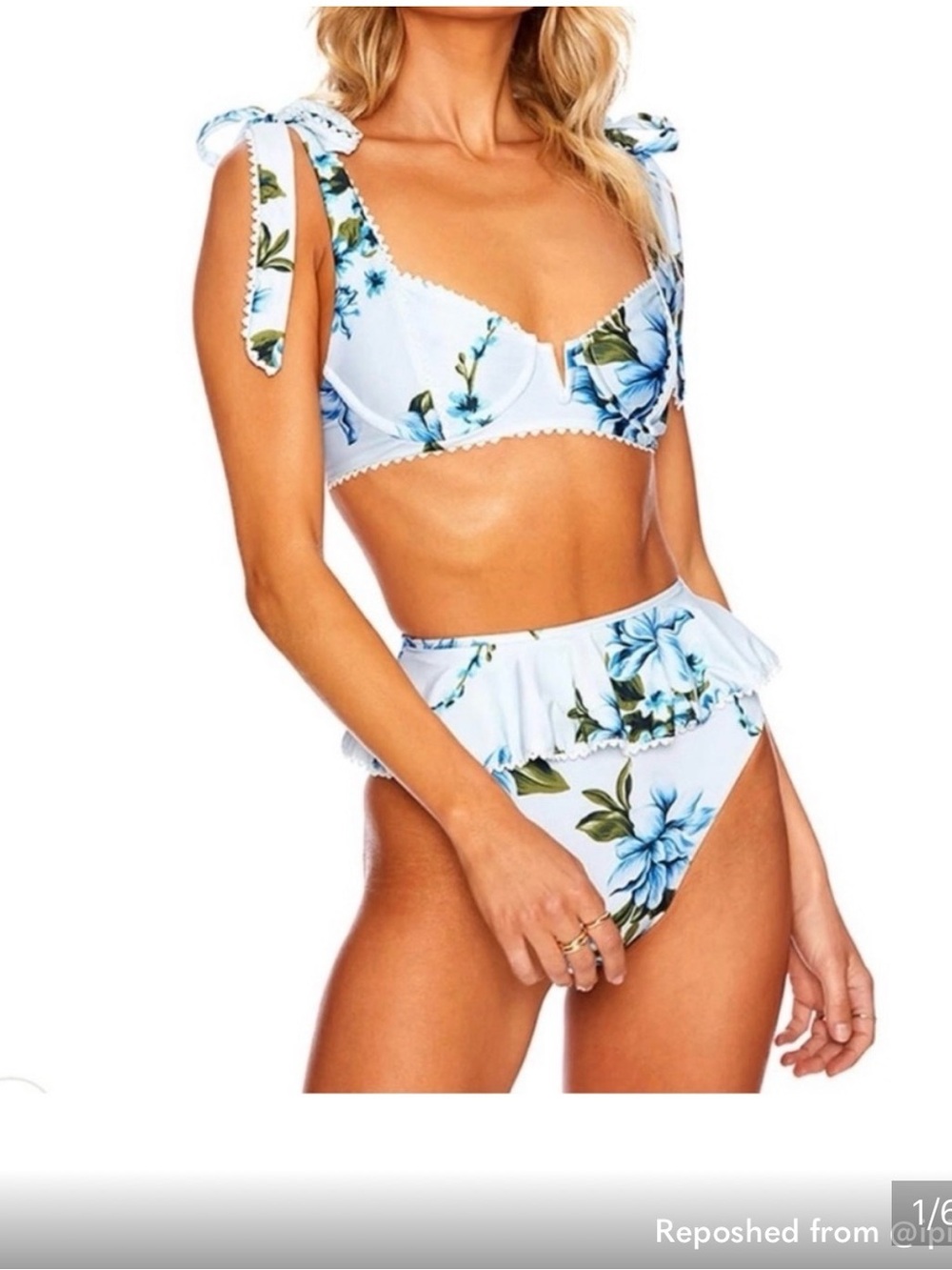 Beach Riot White & Blue Floral Tie-Shoulder Bikini